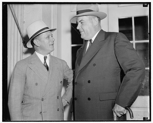 Present Louisiana program for federal assistance to President Roosevelt. Washington, D.C., May 19. Senator Allen Ellender, left, and Governor Richard W. Leone of Louisiana, leaving the White House today after presenting President Roosevelt with a four phased program for federal assistance for Louisi