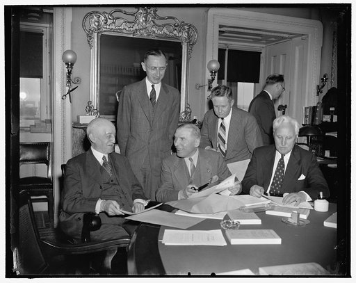 State Department confers privately with House on amendments to Neutrality Act. Washington, D.C., June 5. Meeting today in executive session, the House Foreign Affairs Committee conferred with officials from the State Department on proposed amendments to the present neutrality laws. Left to right, se