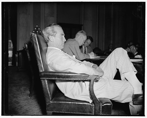 Washington, D.C., June 15. A new informal photograph of Senator William H. Smathers, democrat of New Jersey. He was photographed during a session of the Senate Banking and Currency Committee