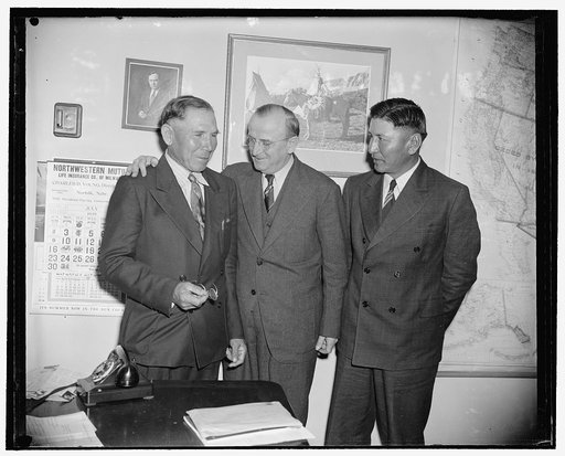 Nebraska Congressman reports to Indians of progress on compensation bill. Washington, D.C., July 5. Rep. Karl Stefans, of Nebraska today conferred with tribesmen of the Winnebago Reservation over his Indian bill to provide compensation for members of the Winnebago Tribe for lands which the Indians[?