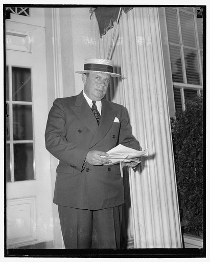 D.C. Commissioner. Washington, D.C., July 7. District of Columbia Commissioner George E. Allen leaving the White House today after a conference with President Roosevelt. Allen, who resigned as Commissioner during 1938, was recently drafted by President Roosevelt to serve a second time