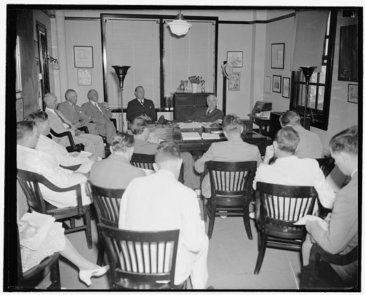 Jesse Jones holds first press conference since assuming new post. Washington, D.C., July 17. At his first press conference today after taking the oath as Federal Loan Administrator, Jesse Jones urged that Congress enact the new lending bill before it concludes its current session. Jones told reporte