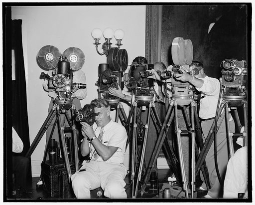Press with film equipment at White House, Washington, D.C.