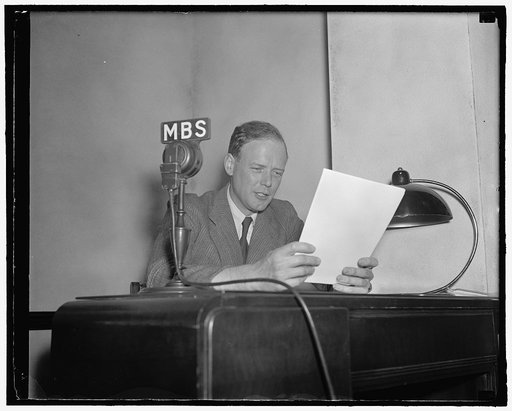 Charles Lindbergh gives a radio address over the Mutual Broadcasting System