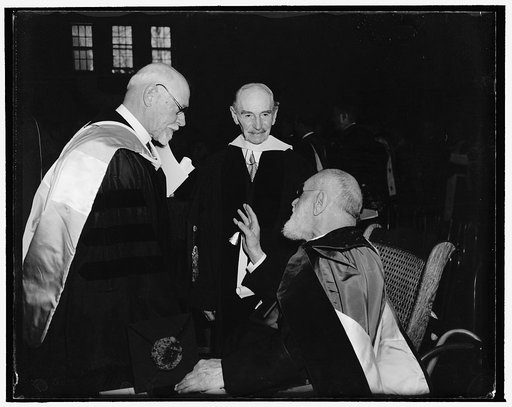 Academic reception of the honorable delegates of universities, colleges and societies, Catholic University. Washington, D.C., Nov. 13. Among the many who attended the solemn observance of the semicentennial of the founding of the Catholic University of America where William W. Bishop, Librarian of t