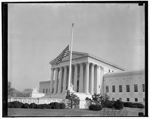 Flag at Supreme Court lowered at half-mast. Washington, D.C., Nov. 16. The flags in front of the United States Supreme Court were lowered to half-mast today out of respect to Associate Justice Pierce Butler, who died this morning at emergency hospital after a long illness