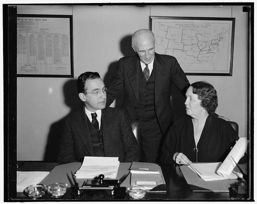 Social Security Board. Washington, D.C., Dec. 19. A new informal photograph of the Social Security Board as now constituted. Left to right: Arthur J. Altmeyer, Chairman, George [...] Bigge, and Ellen S. Woodward