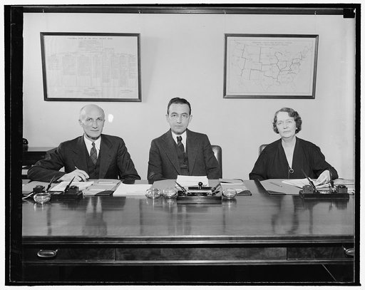 Social Security Board. Washington, D.C., Dec. 19. The Social Security Board as not constituted posed for this new picture today. Left to right: George E. Bigge, Arthur J. Altmeyer, Chairman, and Ellen S. Woodward