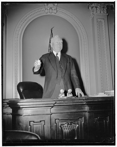 Vice President Garner brings down gavel to convene Senate in new session. Washington, D.C., Jan. 3. Vice President John N. Garner as he called the Senate to order today for the third session of the 76th Congress