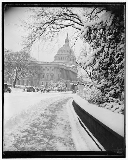Washington whitened by heaviest snowfall in two years. Washington, D.C., Jan. 8. With a fall of 5.2 inches of snow, Washingtonians awoke this morning to find their Capital blanketed by the heaviest snowfall since 1938. This is a scene on Capitol Hill