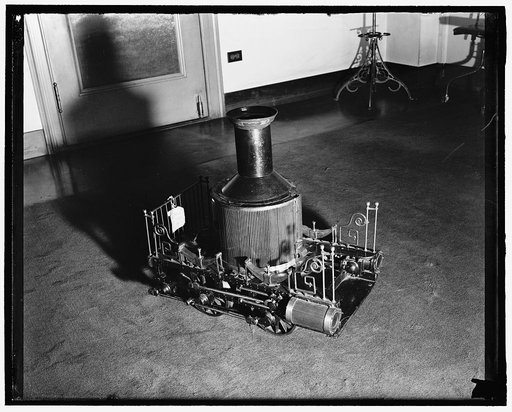Patent model for a steam engine, designed by Ross Winans, probably related to the 150th anniversary of the Patent Act