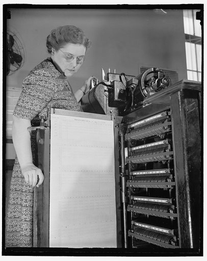 Woman working with a machine at the US Census Bureau