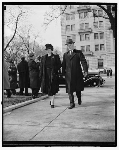Cabinet members observe anniversary of president's inauguration. Washington, D.C., March 4. Congressional leaders, cabinet members and intimates of the president attended services at St. John's Episcopal Church today in observance of his first inauguration. Pictured here are Secretary of State Corde