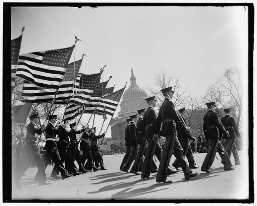 Washington High School Cadets as they pass the Capitol in the Army Day Parade. April 1940