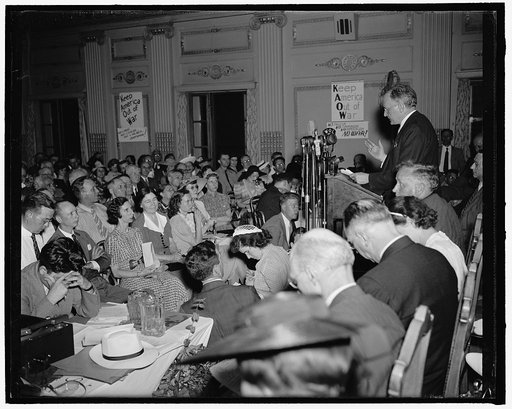 Wheeler hits sale of guns at peace rally. Washington, D.C., June 8. Condemnation of 'war hysteria' and defense policies was voiced last night by leaders of congressional, labor, student, and women's groups at an antiwar mass meeting. Over 1,100 persons attended. Senator Burton K. Wheeler, Democrat, 
