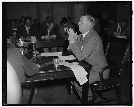 Knox before Senate committee considering his qualifications to be Secretary of Navy. Washington, D.C., July 2. Col. Frank Knox, recently nominated to be secretary of the Navy, appeared before the Senate Naval Affairs Committee today and denied charges the he is an advocate of armed intervention in t