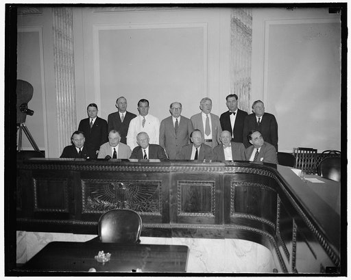 Senate Military Affairs Committee. Washington, D.C., July 2. The Senate Military Affairs Committee which today be a vote of 14 to 3 approved the nomination [of] Henry Stimson to be secretary of war. Front row, left to right: Senators H. Styles Bridges, New Hampshire; Warren R. Austin, Vermont; Morri