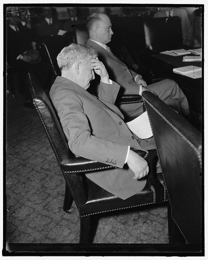 Senator from Texas. Washington, D.C., May 11. Senator Morris Sheppard, Democrat of Texas, seemed in a meditive mood today as he listened to witnesses at the Senate Judiciary Committee hearing, 5/11/37