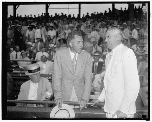 National and American League Prexys. Washington, D.C., July 9. Ford Frick, (left) National League Prexy, and William Harridge, president of the American League. they were snapped at the allstar game in the Capitol a few days ago, 7/9/37