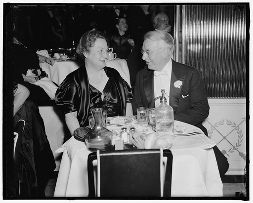 NY Senator and wife celebrate president's 56th birthday. Washington, D.C., Jan. 29. Senator and Mrs. Royal S. Copeland of New York, joined the merrymakers at the Shoreham Hotel in celebrating President Roosevelt's 56th birthday tonight, 1/29/38