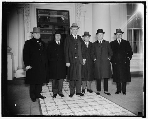 Capital and Labor at White House conference. Washington, D.C., Jan. 14. A group comprising representatives of Capital, Labor and the Erstwhile Brain Trust of the New Deal converged upon the White House today to put before the President some recommendations for pulling business out of present slump. 