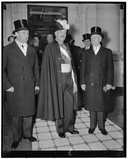 Newly appointed French Ambassador, Count Rene de Saint-Quentin. Left to right: Jules Henry, Counselor of the French Embassy, the ambassador, & George T. Summerlin, chief of the Div. of Protocol, State Dept.
