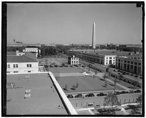 View from new Federal Reserve building. Washington, D.C., May 12. Members of the Federal Reserve Board will get this view form their offices in the new building which is now nearing completion. On the right can be seen the Capitol, Monument, Navy and Munitions building