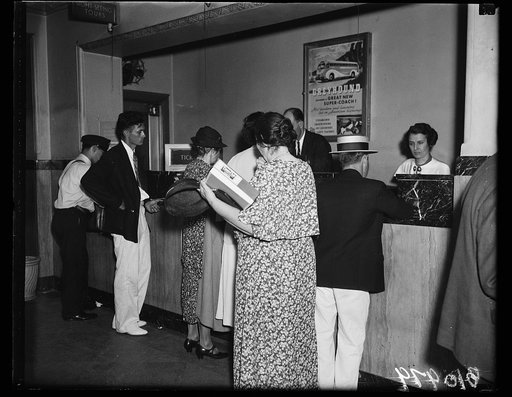 Bus transportation, ticket office at bus terminal