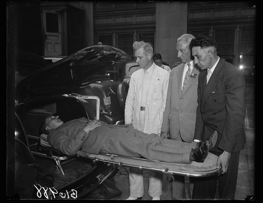 U.S. Indian Service to use special first aid stretcher equipment on cars. Washington, D.C., Aug. 19. The first of seven small cars equipped with special first aid stretchers, recently purchased for use of the Bureau of Indian Affairs s in the field was demonstrated today to Dr. James G. Townsend, Di