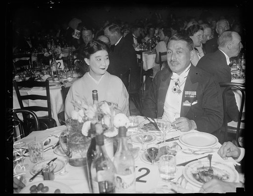 The Mikado's representative, Washington, D.C., September 11. Mr. and Mrs. Hiromitsu Yanagihara, Captain of the Imperial Japanese Navy and Inspector-in-Chief of the Naval Inspectors office snapped at the World Power Conference Banquet at Union Station last night