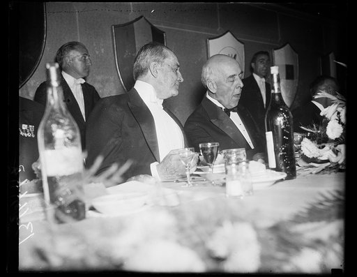 Power conferees dine at Union Station, Washington, D.C., September 11. Owen D. Young, Chairman of the Board of Directors of General Electric and Frederich Delaho of the World Power Conference Banquet held last night at Union Station