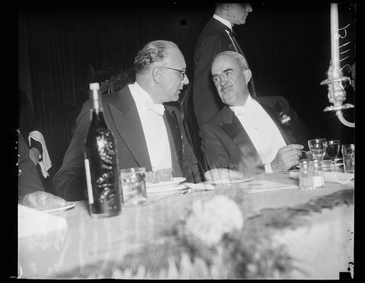 Electrician and Irrigator, Washington, D.C., September 11. Senor Don Enrique Gongors, Chief of the Research of Irrigation of Lima, Peru, speaks to Morris L. Cooke, Chief of the World Power Conference Banquet held at Union Station
