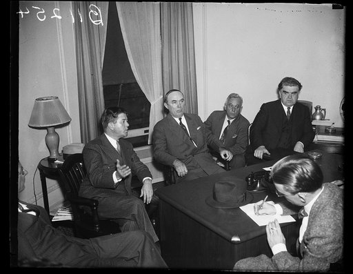 Group: Robert M. LaFollette, Jr., left; John L. Lewis on right