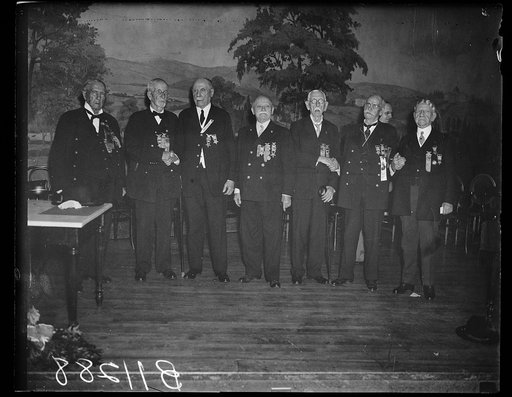 G.A.R. Commander-in-chief Ruhe and Staff, Washington, D.C. Sept. 24. Photo shows, left to right James W. Willett of Tama, La. Judge advocate general; Oley Nelson of Slater, Ia. retired commander-in-chief C.H. Wm. Ruhe of Wilkinsburg, Pa.; Thomas Ambrose of Chicago, Ill., Junior Vice Commander; John 