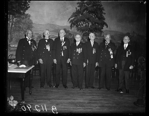 G.A.R. Commander-in-chief Ruhe and Staff, Washington, D.C. Sept. 24. Photo shows, left to right James W. Willett of Tama, La. Judge advocate general; Oley Nelson of Slater, Ia. retired commander-in-chief C.H. Wm. Ruhe of Wilkinsburg, Pa.; Thomas Ambrose of Chicago, Ill., Junior Vice Commander; John 