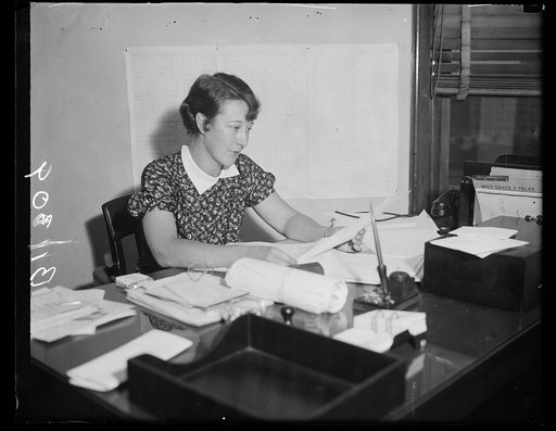 Aide to Rex Tugwell, Washington, D.C. Sept. 29. An important figure in the resettlement is Miss Grace E. Falke, Executive Assistant to the Administrator Rex Tugwell. It was Miss Falke who had the final say on the interior furnishings for Greenbelt, the Resettlement Administration's planned city at B