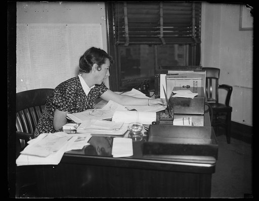 Aide to Rex Tugwell, Washington, D.C. Sept. 29. An important figure in the resettlement is Miss Grace E. Falke, Executive Assistant to the Administrator Rex Tugwell. It was Miss Falke who had the final say on the interior furnishings for Greenbelt, the Resettlement Administration's planned city at B