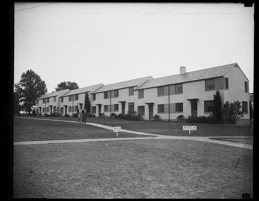 RA Low-rent housing project completed, Berwyn Heights, MD. Sept. 30. A general view of the first completed unit at Greenbelt, a Resettlement Administration's experiment in the low-rent housing field. This unit is now ready for occupancy