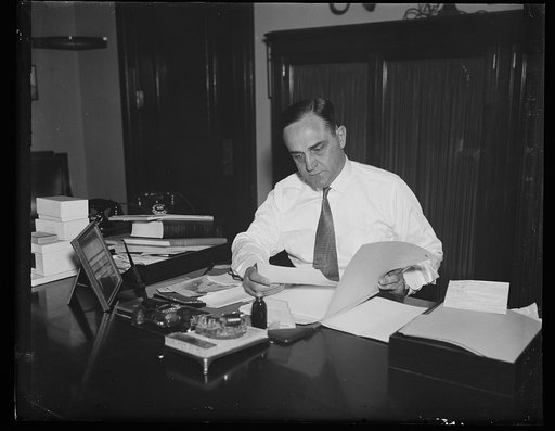 From Indiana, Washington, D.C. Sept. 30. Democratic Senator Sherman Minton of Indiana, pictured in his office at the Capitol today