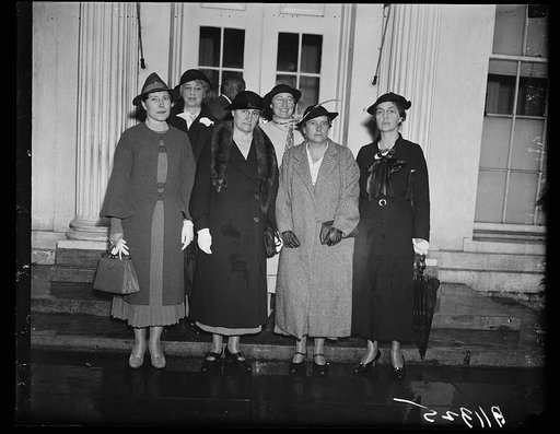 Peace issues discussed with president, Washington, D.C. Sept. 30. Delegation from the Women's International League for Peace and Freedom leaving the White House today after discussing peace issues with President Roosevelt. The women plan to campaign during the month of October. In the group, left to