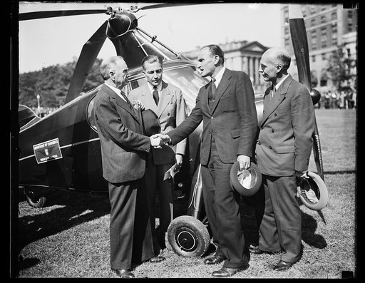 Autogiro delivered to Commerce Dept., Washington, D.C., Oct. 2. A new type autogiro, capable of being driven on highways as well as being flown in the air, was delivered to the Bureau of Air Commerce, Dept. Commerce, today by James G. Ray, veteran autogiro pilot who landed the ship in the park oppos