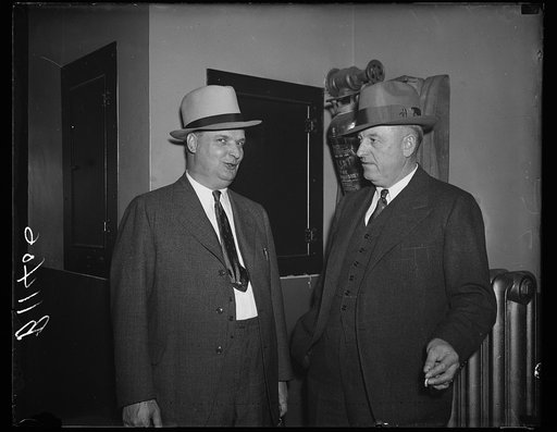 A.F. of L. hearing, Washington, D.C. Oct. 14. Bert Swain (left) and Claude O. Reilly, representing the Seattle Trade Union Council, testified before the Executive Committee of the American Federation of Labor today on the Seattle Post-Intelligence strike. After the evidence is in the A.F. of L. will