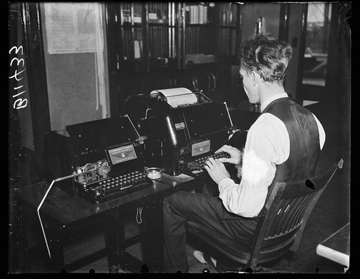 New wireless teletypewriter. Washington, D.C., Oct. 15. A new radio teletypewriter service permitting instantaneous transmission of written records without the aid of wires, has been perfected by the experts of the Bureau of Air Commerce, Department of Commerce. Commerce officials said a chain of te
