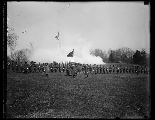 A scene on the parade grounds at Fort Meyer, Va. after General Guy V. Henry was sworn in as the guns reared a salute