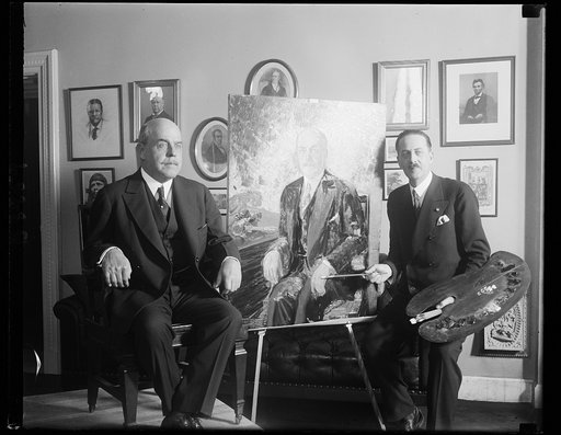 Austrian artist paints Speaker of House. The Speaker of the House of Representatives Nicholas Longworth, sitting for his portrait being painted by Baron Robert Doblhoff, noted Austrian artist. The portrait is being done for Beman Gates Dawes, and will hang in the Dawes private art gallery in Columbu
