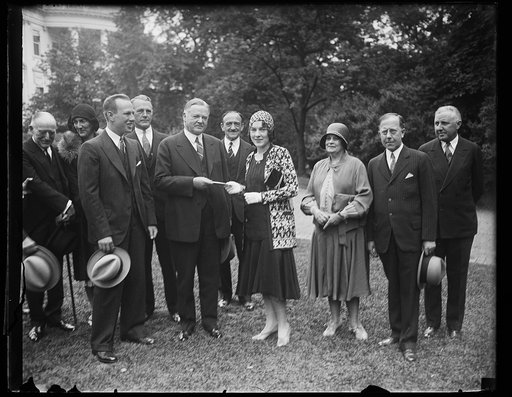 Herbert Hoover and group outside White House, Washington, D.C.