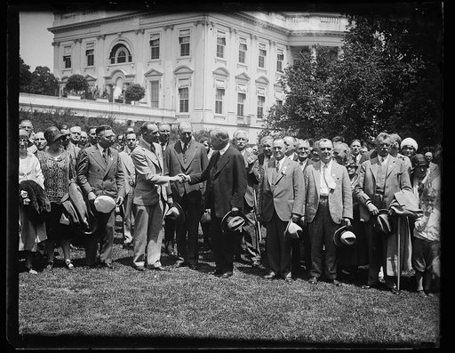 Herbert Hoover and group outside White House, Washington, D.C.