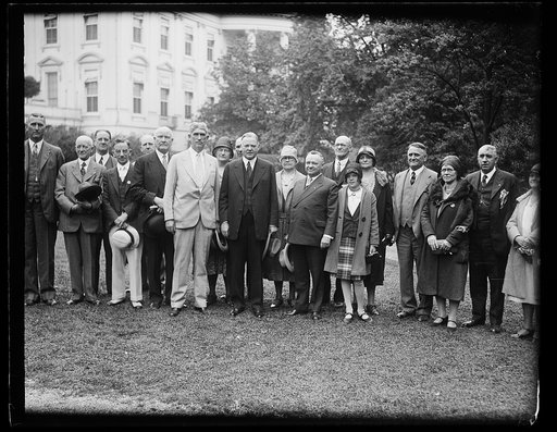 Herbert Hoover and group outside White House, Washington, D.C.