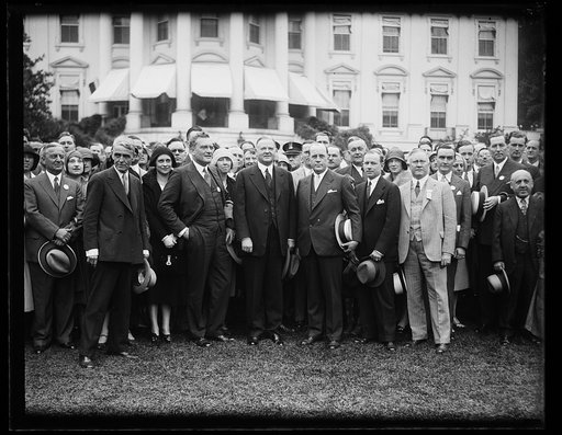 Herbert Hoover and group outside White House, Washington, D.C.