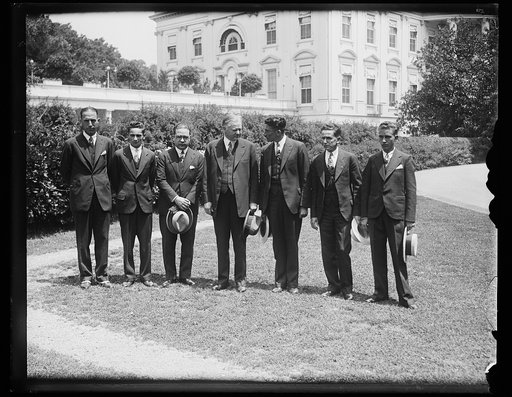 Herbert Hoover and group outside White House, Washington, D.C.